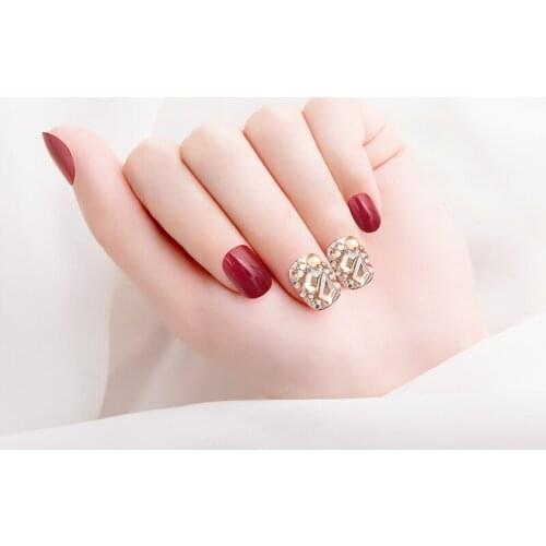 24pcs Burgundy Diamonds Wear Long Paragraph Fashion Manicure Patch False Nails Save Time Wearable Nail Patch Nail Art