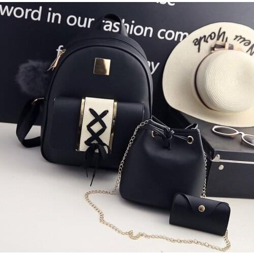 3pcs/Set Women PU Leather Backpack Female Solid Color School Bags Teenage Girls Multi-Pockets Book Bag Girls Daily Travel Bags56