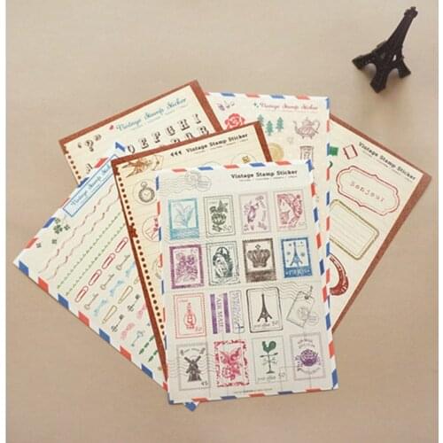 6Sheets/Pack Letters Post Stamp Clip Scrapbooking Paper Stickers Set Stationery DIY Craft Diary Decoration Household Supplies