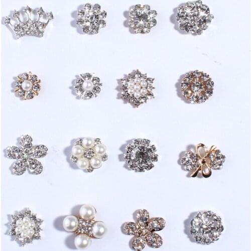 60PCS Chic Clear Crystal Rhinestone Buttons With Ivory Pearls For Wedding Invitations Decorative Alloy Metal Button U Pick