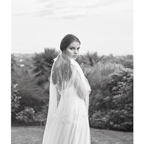 Real Long Bridal Veils Wedding Veil White Ivory Tulle Pearls with comb Veil 2M velos de novia voile 2021 New