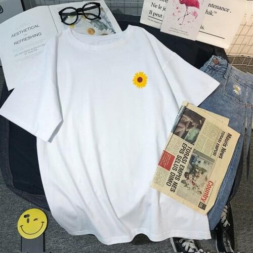 Harajuku Summer T Shirt Women Sunflower Print Tshirt Casual Short Sleeve Streetwear Tops Female T-shirt Cartoon Clothes Woman