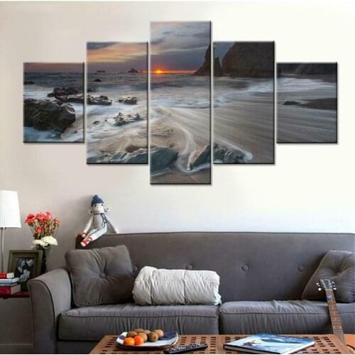 Beautiful Sea Wave Beach 5 Piece No Framed Canvas Picture Print Wall Art Canvas Painting Wall Decor for Living Room