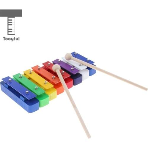 Tooyful 1 Set 8 Tone Xylophone Hand Percussion Aluminum Plate with Mallets Kids Baby Preschool Music Toy Birthday Gift