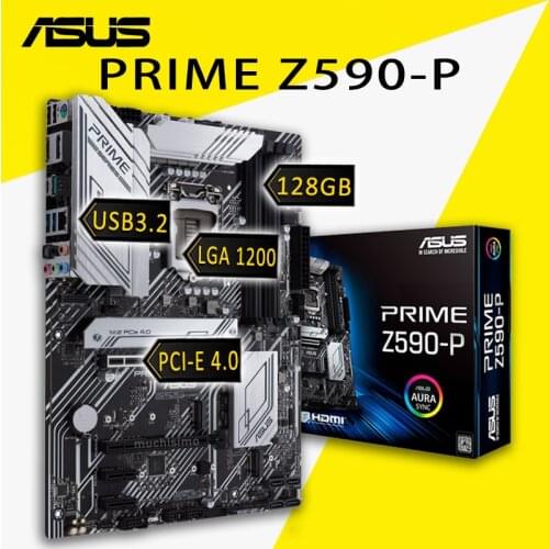 LGA 1200 Asus PRIME Z590-P Motherbaord 128GB DDR4 DisplayPort PCI-E 4.0 Support 10th/11th-Gen Intel CPU Z590 Placa-mãe 1200 New