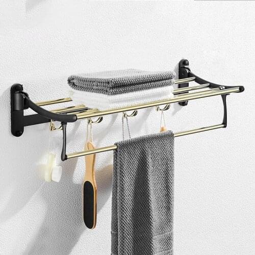 Modern style wall-mounted black gold stainless steel towel bar towel rack adjustable towel rack with hook