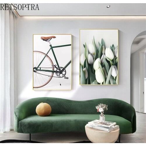 Green Tulips Leaf Plant Wall Print Poster Nature Style Canvas Art Painting Minimalist Decorative Picture Tropical Home Decor