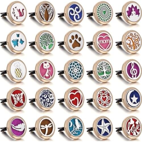 New Essential Oil Diffuser Jewelry Aromatherapy Locket Pendant Tree Love Flower Gold Car Perfume Diffuser Clip Air Freshener