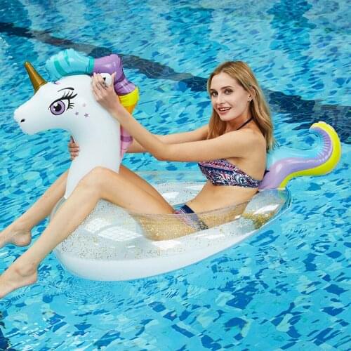New ins inflatable unicorn swimming ring adult transparent swimming ring water supplies sequin rainbow mount