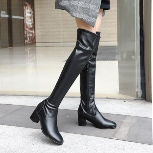 Spring autumn new over-the-knee boots winter round head square heel microfiber solid color fashion zipper fashion female boots