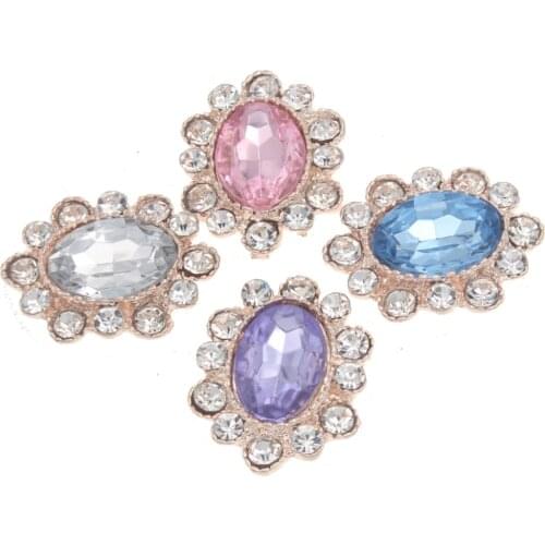 Oval Acrylic Rhinestone Buttons Flatback Gem Botones DIY Clothing Applique Metal Decoration Craft Supplies Bottoni Embellishment