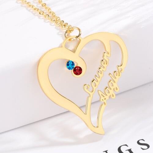 Heart Customized Name Necklace Stainless Steel Nameplate Pendant Personalized Custom Birthstone Jewelry Gift for Women Girls