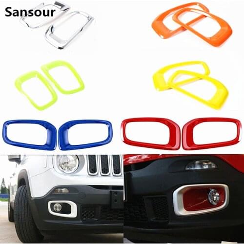 Sansour Front Fog Lights Trim Turn Signal Parking Lamp Cover Bezel Ring ABS For Jeep Renegade