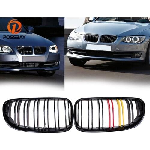 POSSBAY Gloss Black Red Yellow Front Grill for BMW 3-Series E93 318i/320d/320i Cabrio 2010-2013 Facelift Double Slats Grilles