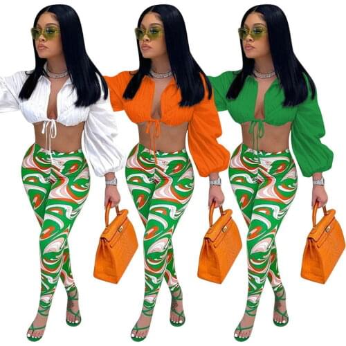Casual Women Tracksuit Two Piece Set Shirt And Long Pants Print Matching Set Streetwear Clothes For Women Outfit