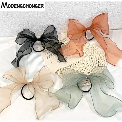 1PC Lace Hair Rope Summer Fashion Elastic Hair Bands Super Fairy Barrette Bow Organza Girls Streamer Headband Hair Accessories