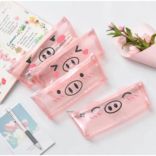 Transparent Pig Pencil case for girls Cute PVC pencil bag Stationery pen pouch Escolar school office supplies