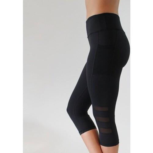 Sexy Women Yoga Leggings Capri Pants Leggings Sport Fitness Gym High Waist Mesh 3/4 Trousers RW