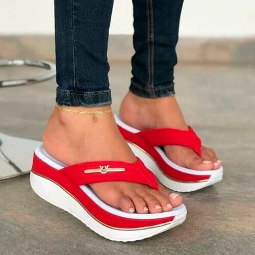 Summer Womens Sandals High Heels Clip Toe Slippers Mujer Mixed Color Slip-On Flip Flops Shoes Thick Bottom Outdoor Beach Slides