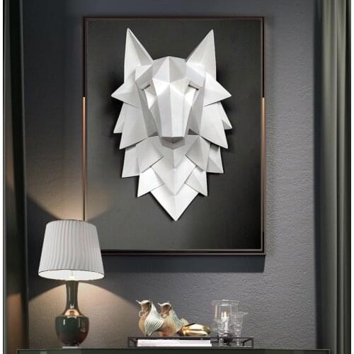 NORDIC 3D STEREO GEOMETRIC RESIN WOLF HEAD WALL HANGING ORNAMENT DECORATION HOME LIVINGROOM CREATIVE BAR CAFE WALL MURAL CRAFTS