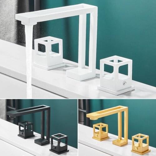 Basin Faucet Black Brass Widespread Bathroom Sink Faucet 3 Hole Widespread Basin Mixer Double Handle Hot Cold Water Tap