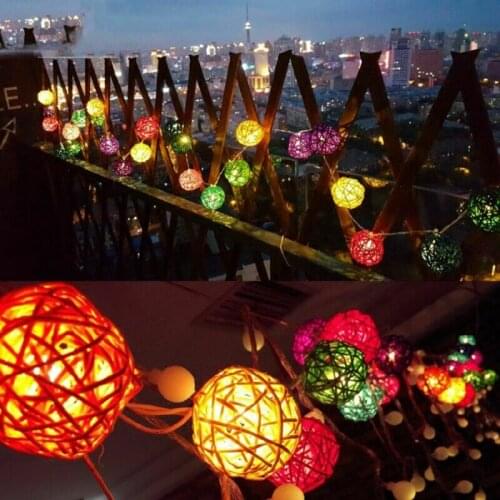 Rattan Ball LED String Lights Battery Power Garden Garland Fairy Light Holiday Wedding Party Decoration Outdoor Indoor Lighting