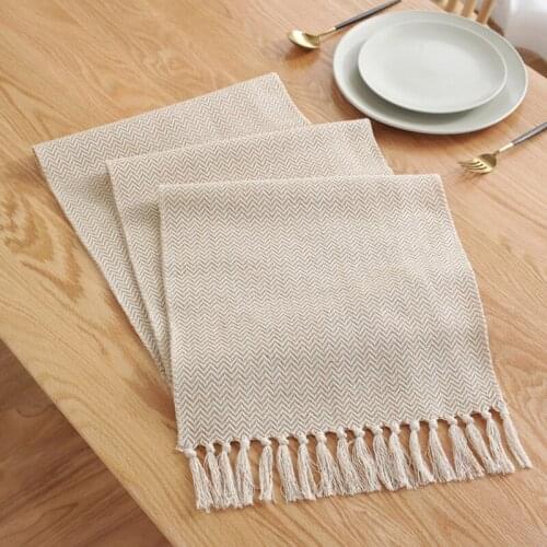 Simple Style Woven Table Runner Table Cloth Walf Checks Grid Wave Decorative Table Flag Covers for Dining Room