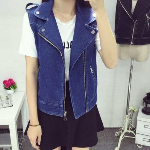New Womens Denim Vests Black White Blue Sleeveless Turn Down Collar Coat Jean Zipper Short Outwear Vintage 6XL 7XL 8XL Plus Size