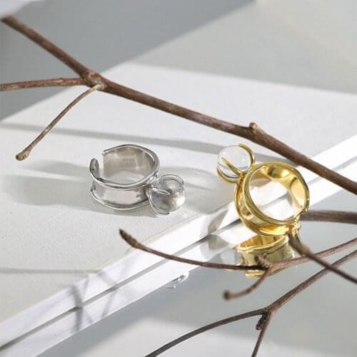 Silvology 925 Sterling Silver Natural Round Crystal Rings for Women Concave Simple Temperament Korea Rings Aesthetics Jewelry