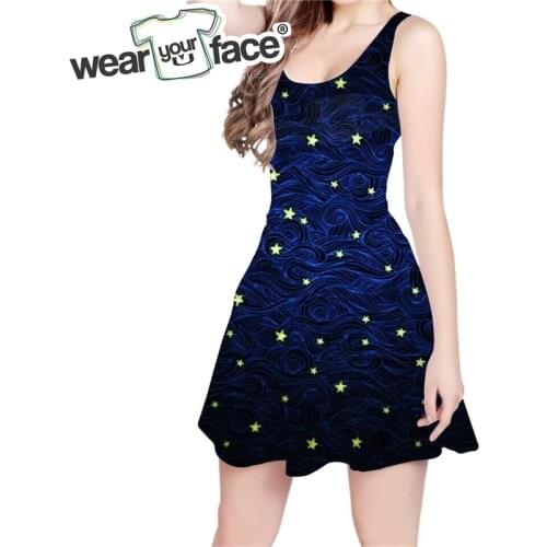 Stars Galaxy Space Rocket 3D All Over Printed Skater Dress Funny Hipster Fashion Women Dress Dropship US Size
