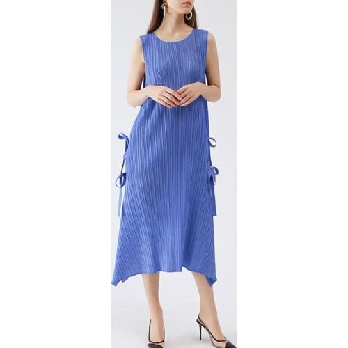 2021 summer Korean style loose woman dress issey miyake pleated dress belt thin plus size ruched dress folda clothing for woman