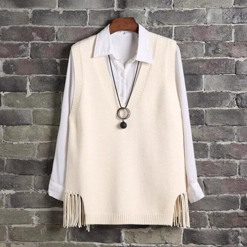 2021 New Autumn V-neck Vest Womens Winter Short Knitted Sweater Waistcoat Korean Trend Spring Autumn Vest Girl Student Beige