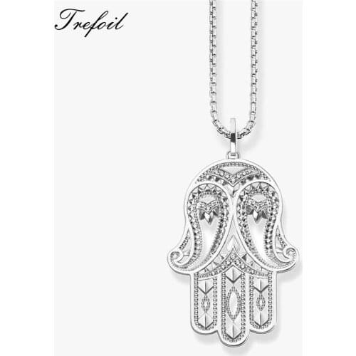 Link Chain Necklace Hand Of Fatima, Fashion 925 Sterling Silver Jewelry Vintage Gift For Women Girls 2018 New Collana
