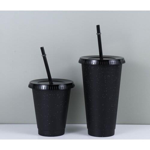 1pcs Outdoor Drinkware Plastic Shiny Drinking Cup Straw Cup Flash Powder Water Bottle With Straws