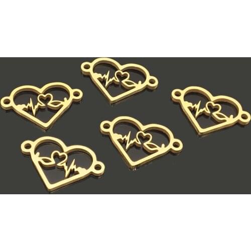 10pcs Wave Love Two Hole Gold Stainless Steel DIY Bracelet Necklace Charm for Women Wish Jewelry