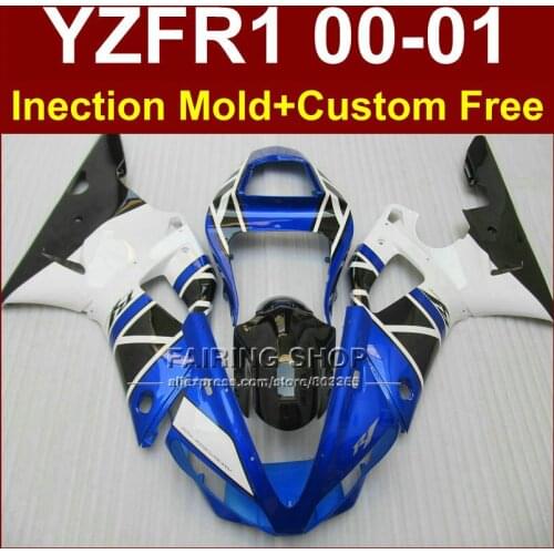 100% Injection mold ABS Motorcycle fairings for YAMAHA YZF R1 00 01 YZFR1 blue white fairings kit 2000 2001 yzf 1000 body parts