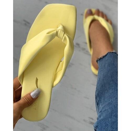 2021 Summer New Sandals Flat Square Toe Slippers Fashion Open Toe Solid Color Outdoor Womens Shoes Plus Size 40