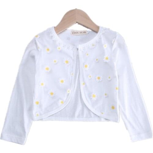 2021 Girls Outerwear Jacket Children Cardigan Sweater 100% Cotton White Pink Coat For 1 2 3 4 6 8 10 Years Old 0KC205037