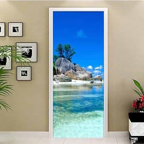 3D Photo Wallpaper Sandy Beach Sea View Door Sticker Wall Mural Living Room Bedroom Waterproof Self Adhesive Stickers Wall Paper