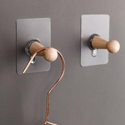 4Pcs/lot Wooden Hooks Wall Shelf Bedroom Decoration Hook Kitchen Storage Organizer Free Punch Stick Hook Bathroom Accessories