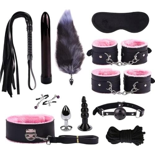 A6HF Sm Kit Safe Cosplay Sex Game Toy Set Vibrator Animal Tail Plug for Beginner