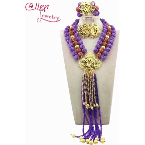 African Indian Necklace Costume Crystal Pendent Jewelry Set Womens Jewellery Set Nigerian Wedding Beads Jewelry Set W13413