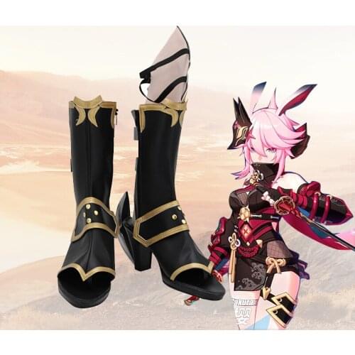 Anime Honkai Impact 3rd Yae Sakura Black Cosplay Shoes Cosplay Long Boots Leather Custom Made For Party Halloween