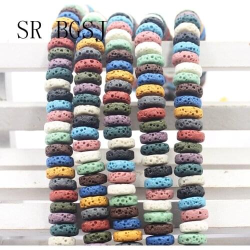 Free Shipping SR 3x8mm Gemstone Mixed Colors Buttoon Coin Shape Band Stripe Natural Stone Lava Beads 15"