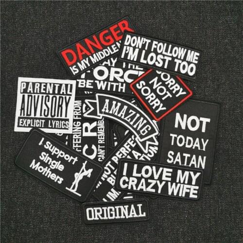 Black and White Punk Embroidery Patches for clothes Jacket Rock Band Alphabet Patches Iron on Transfer Stripes Letters Appliques