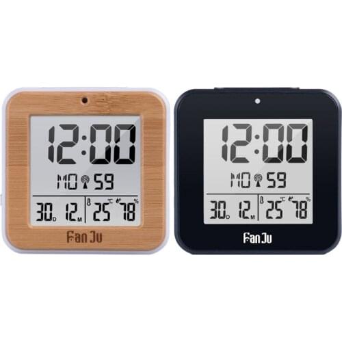 DCF Radio Controlled Digital Dual Alarm Clock Thermometer Hygrometer Automatic Backlight Table Alarm Clock