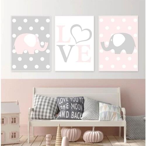 Decorative Picture Nordic Kids Child Bedroom Decoration Baby Nursery Wall Art Canvas Print Elephant Love Poster Simple Painting