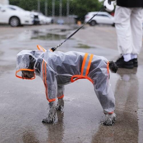 MADDEN Pet Raincoat for Dogs Four Feet Hooded Waterproof Reflective Rain Jacket Transparent Fluorescent Dog Clothes 5 Sizes