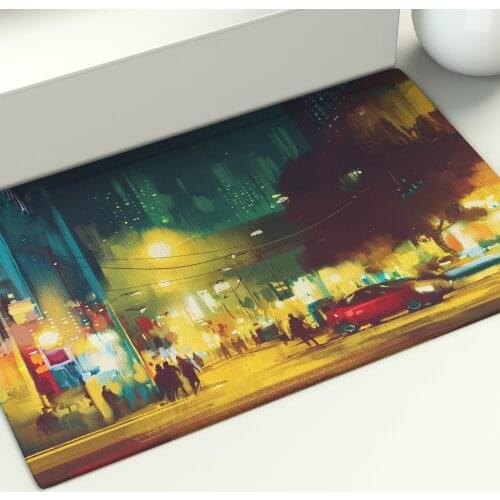 City Night Scene Mat Cyberpunks Hippie Kitchen Area Rugs Home Floor Living Room Bedroom Bath Decor Printed Carpet