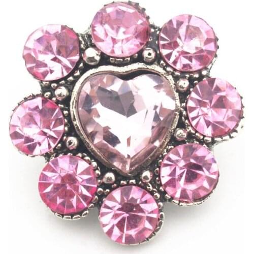 Hot Sale 3pcs/lot Pink Heart Crystal Snap Button For 18mm Ginger Women Snap Button Necklace Bracelet DIY Jewelry